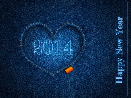 blue jeans background with heart Happy New Year 2014