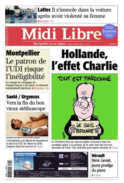 Midi Libre 20 janvier 2015 Une Man François Hollande #JeSuisCharlie